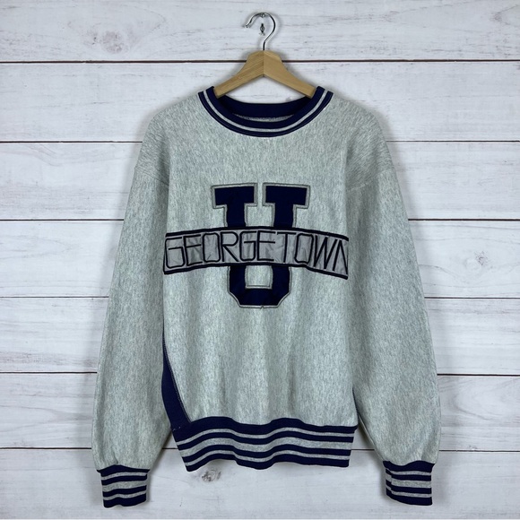 RARE Vintage 90s Georgetown Hoyas Embroidered Pullover Sweatshirt Large - Picture 1 of 8